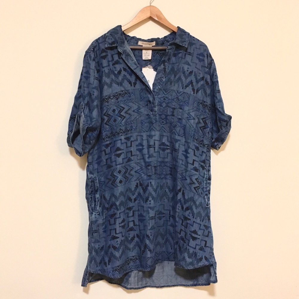 Denim Patterned Tunic by Philosophy NWT XL boho